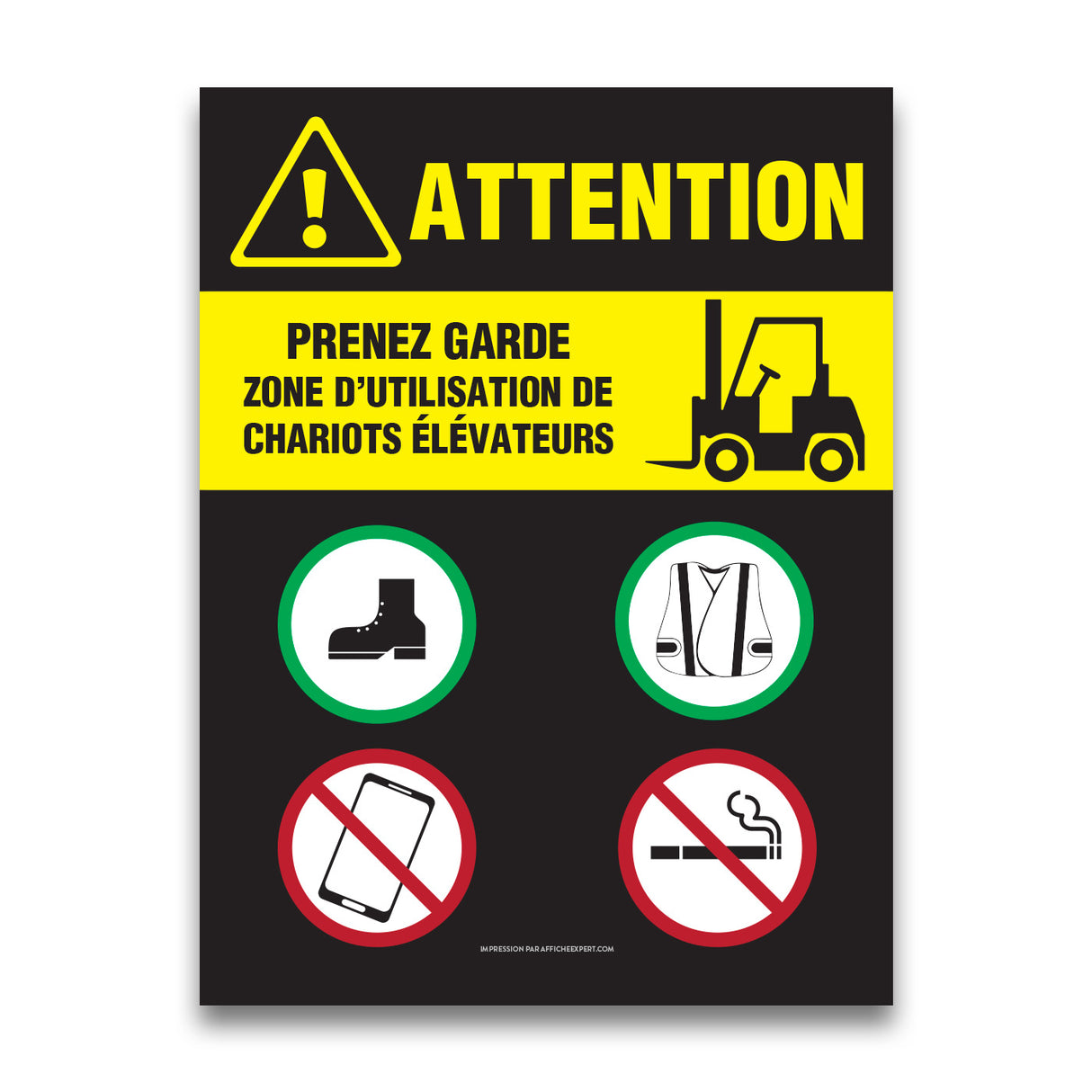 Attention - Zone d'utilisation de chariots élévateurs
