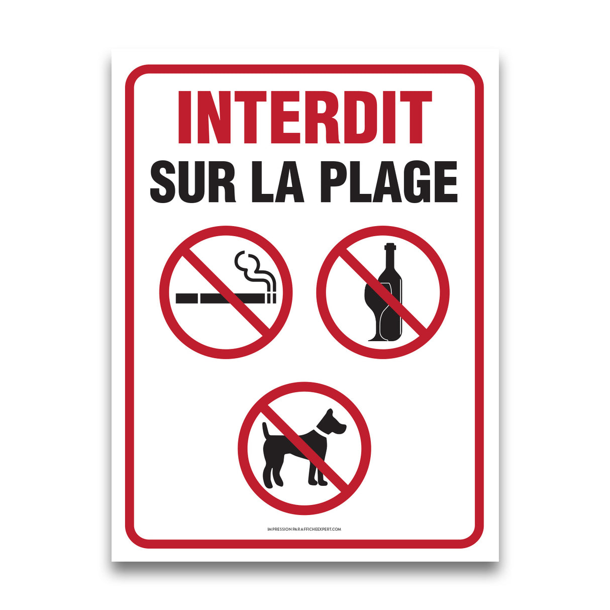 Interdit sur la plage (cigarette, alcool et chien)