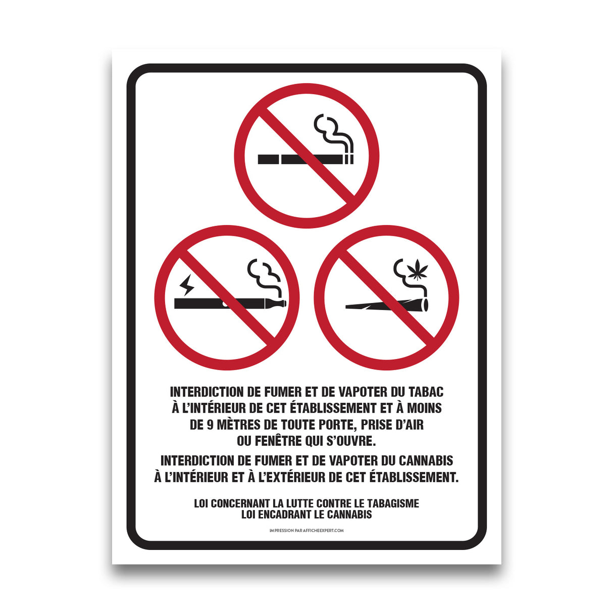 Interdiction de fumer / vapoter (9m de la porte)