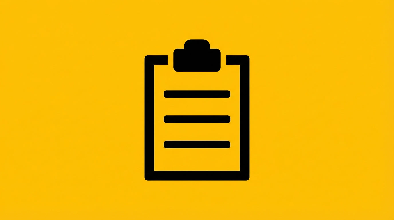 Pictogramme de liste de vérification sur fond jaune, représentant la révision annuelle de la signalétique SST