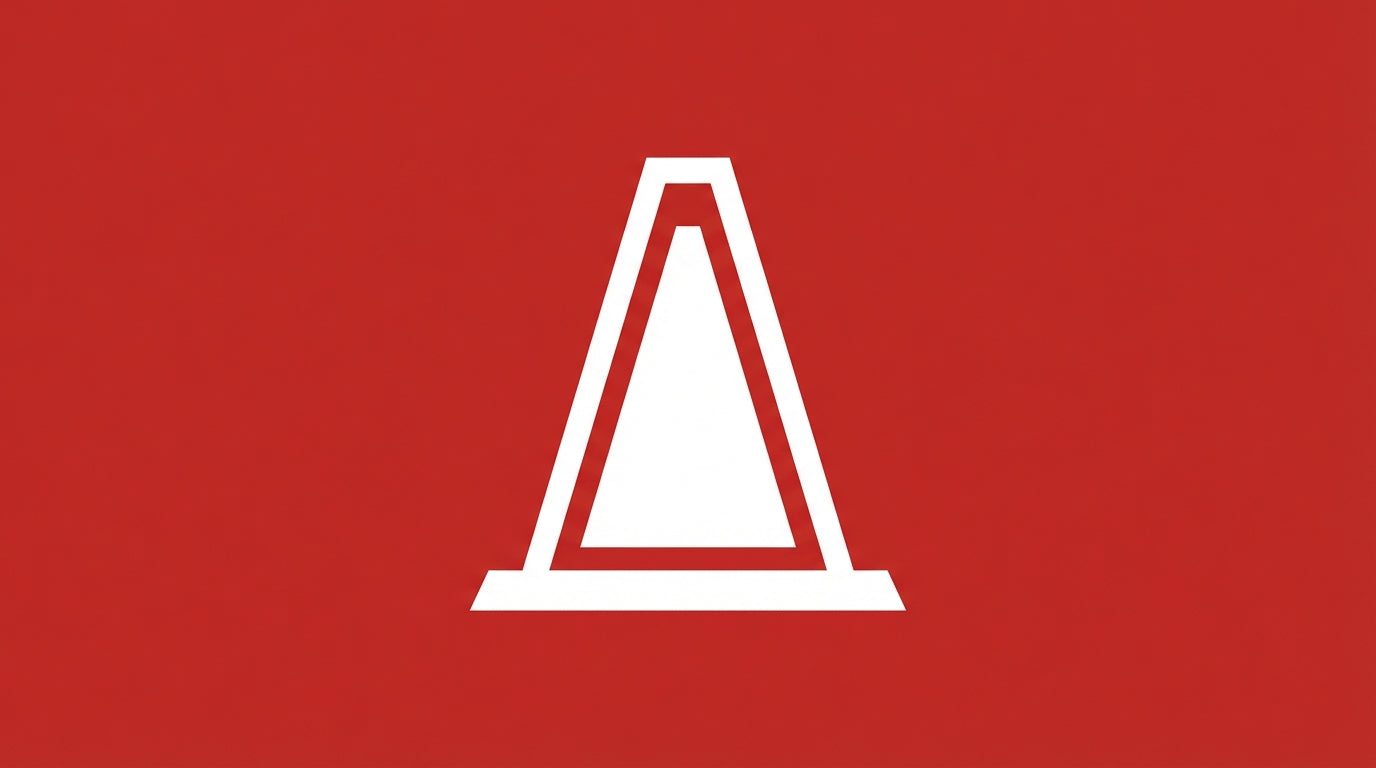 Pictogramme de cône de signalisation sur fond rouge foncé représentant l'affichage des zones de travail temporaires