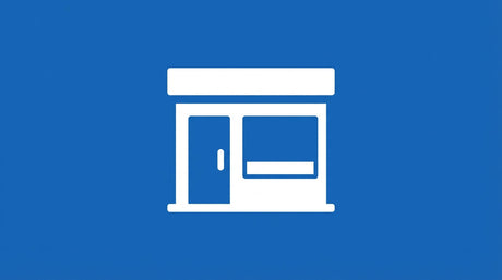 Pictogramme de devanture commerciale sur fond bleu foncé représentant les obligations d'affichage des commerces