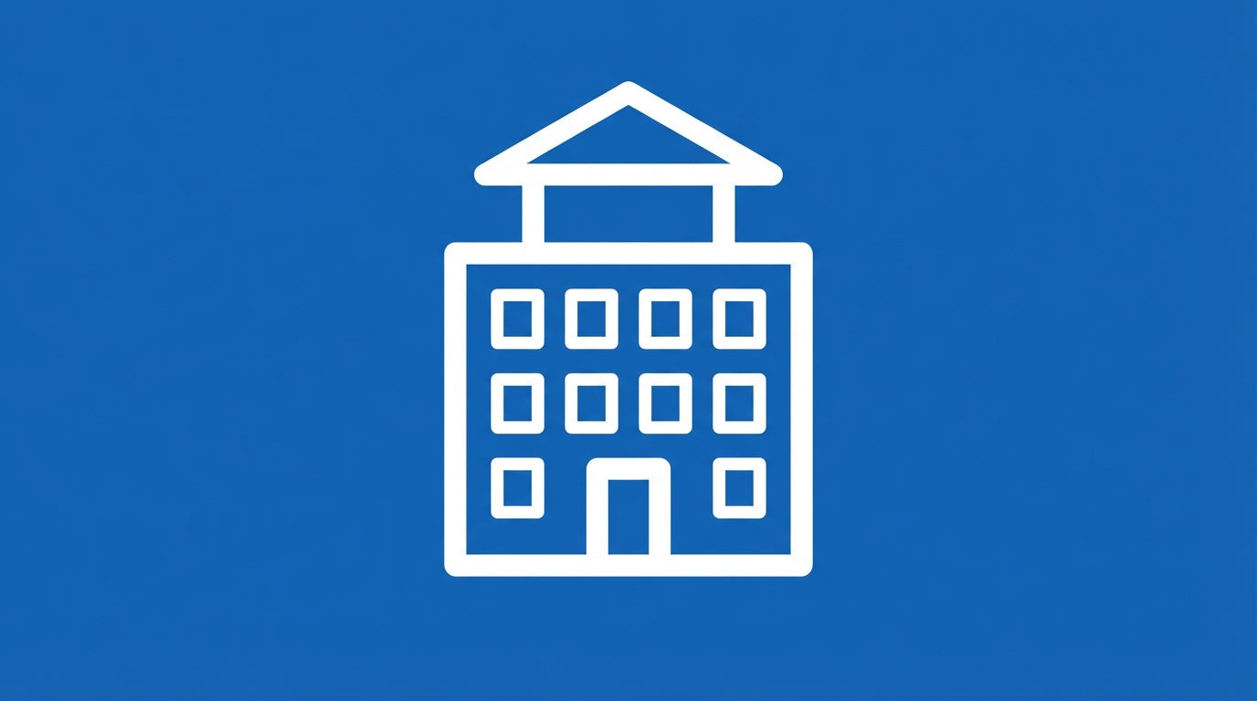 Pictogramme d'un immeuble à logements sur fond bleu