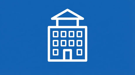 Pictogramme d'un immeuble à logements sur fond bleu