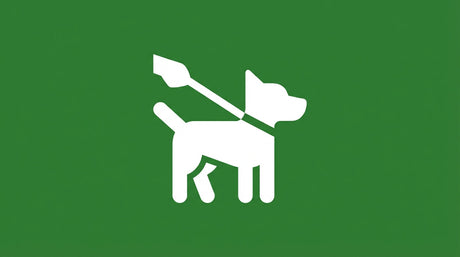 Pictogramme d'un chien en laisse sur fond vert forêt