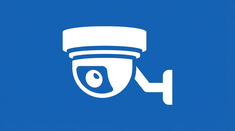 Pictogramme d'une caméra de surveillance sur fond bleu