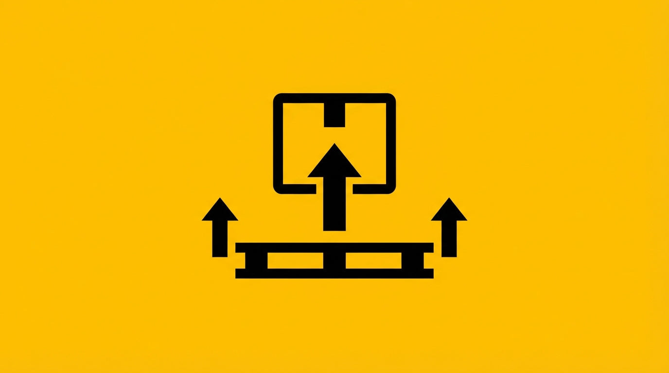 Pictogramme de palette avec boîte sur fond jaune représentant la signalisation des zones de manutention