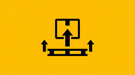 Pictogramme de palette avec boîte sur fond jaune représentant la signalisation des zones de manutention