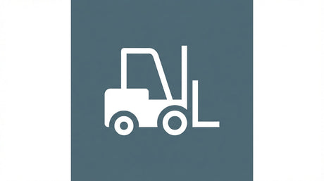 Pictogramme de chariot élévateur sur fond bleu-gris représentant la signalétique de sécurité en entrepôt