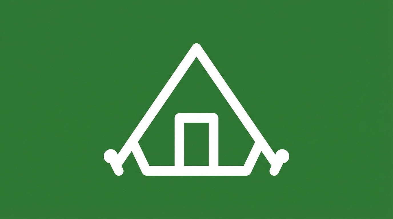 Pictogramme d'une tente de camping sur fond vert forêt