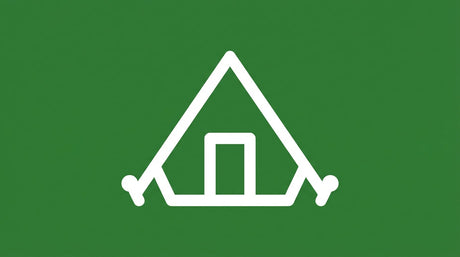Pictogramme d'une tente de camping sur fond vert forêt