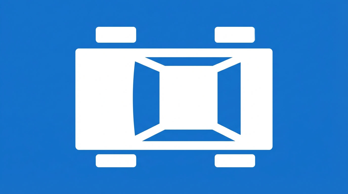 Pictogramme de voiture vue du dessus sur fond bleu, représentant la signalisation de stationnement