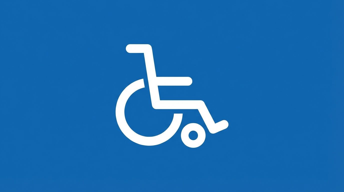 Pictogramme de symbole d'accessibilité en fauteuil roulant sur fond bleu représentant les normes de stationnement accessible
