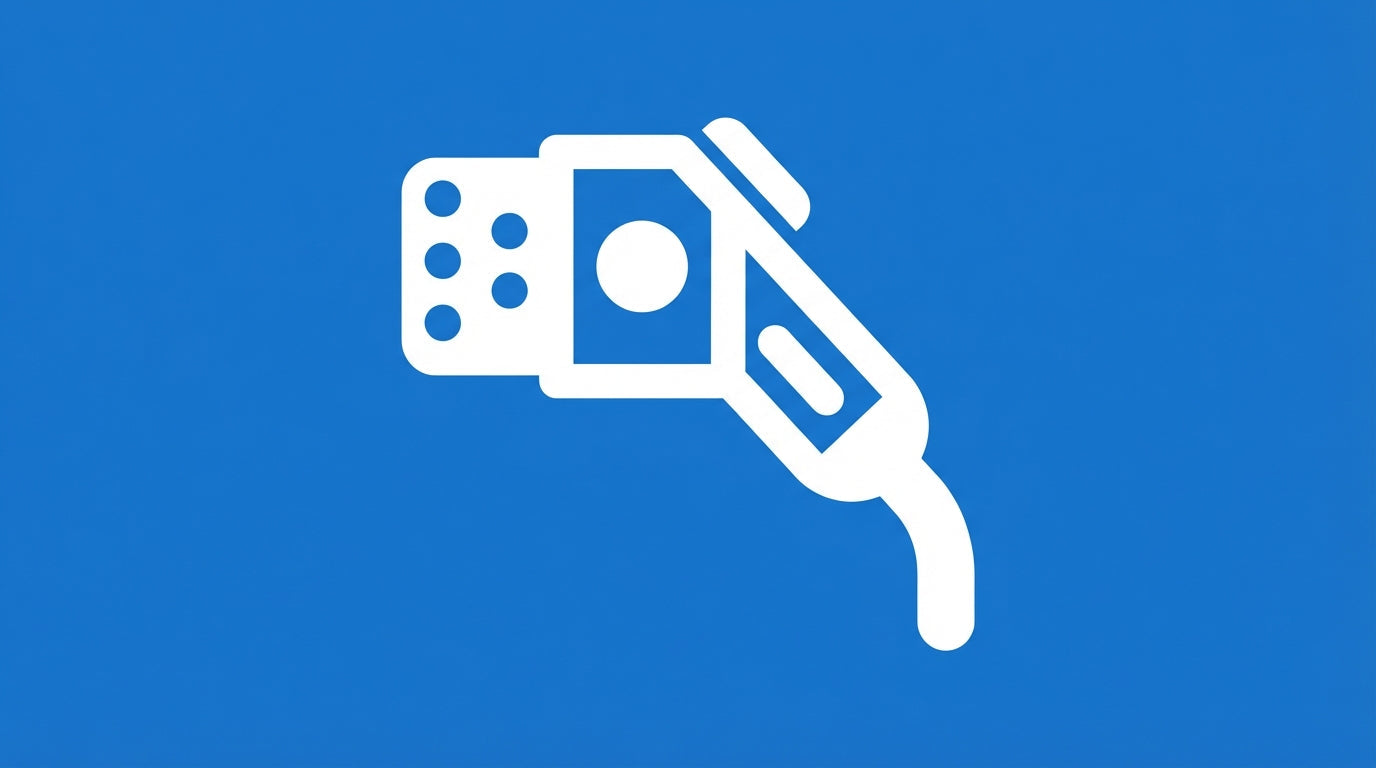 Pictogramme d'une prise de recharge pour véhicule électrique sur fond bleu