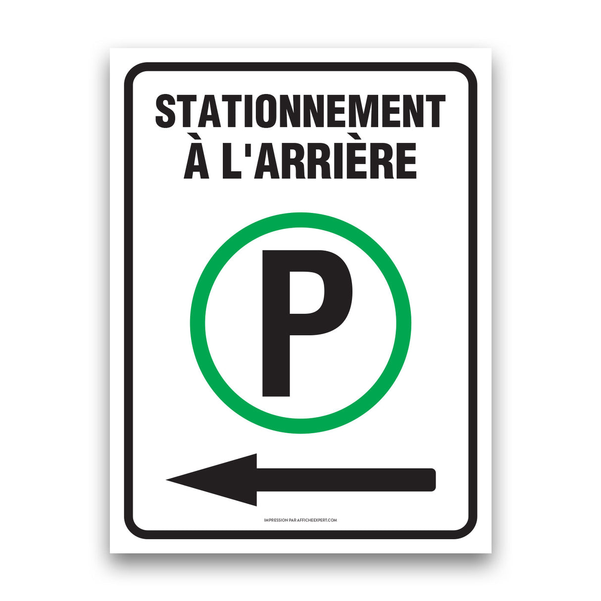 Sign - "Stationnement à l'arrière (flèche vers la gauche)"