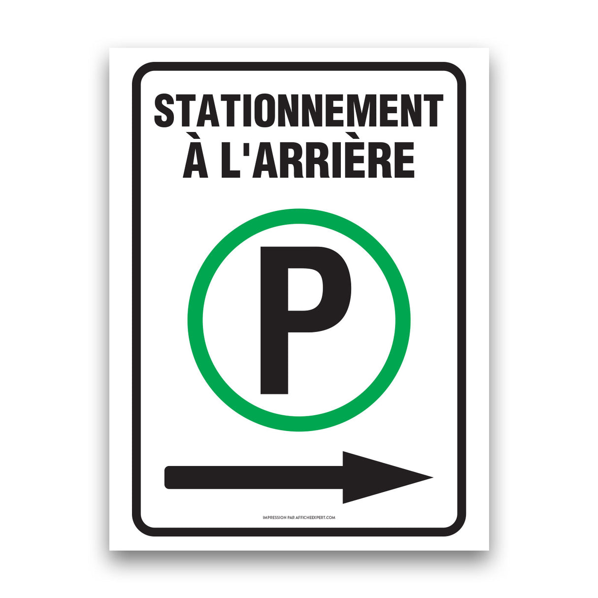 Stationnement à l'arrière (flèche vers la droite)