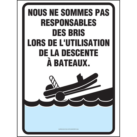 Affiche - Descente de bateaux - Non responsable des bris
