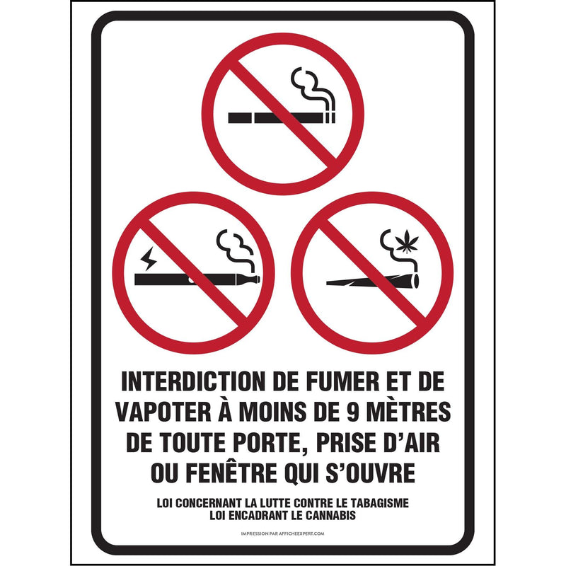 Interdiction de fumer / vapoter (9m de la porte)