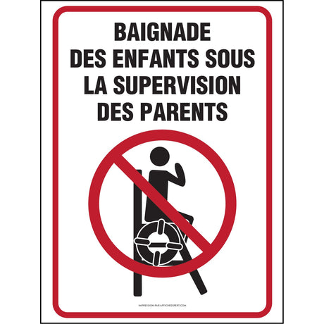 Affiche - Baignade sans surveillance (supervision des parents)