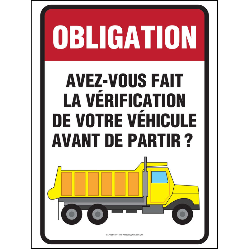 Obligation - Vérification de votre véhicule avant de partir