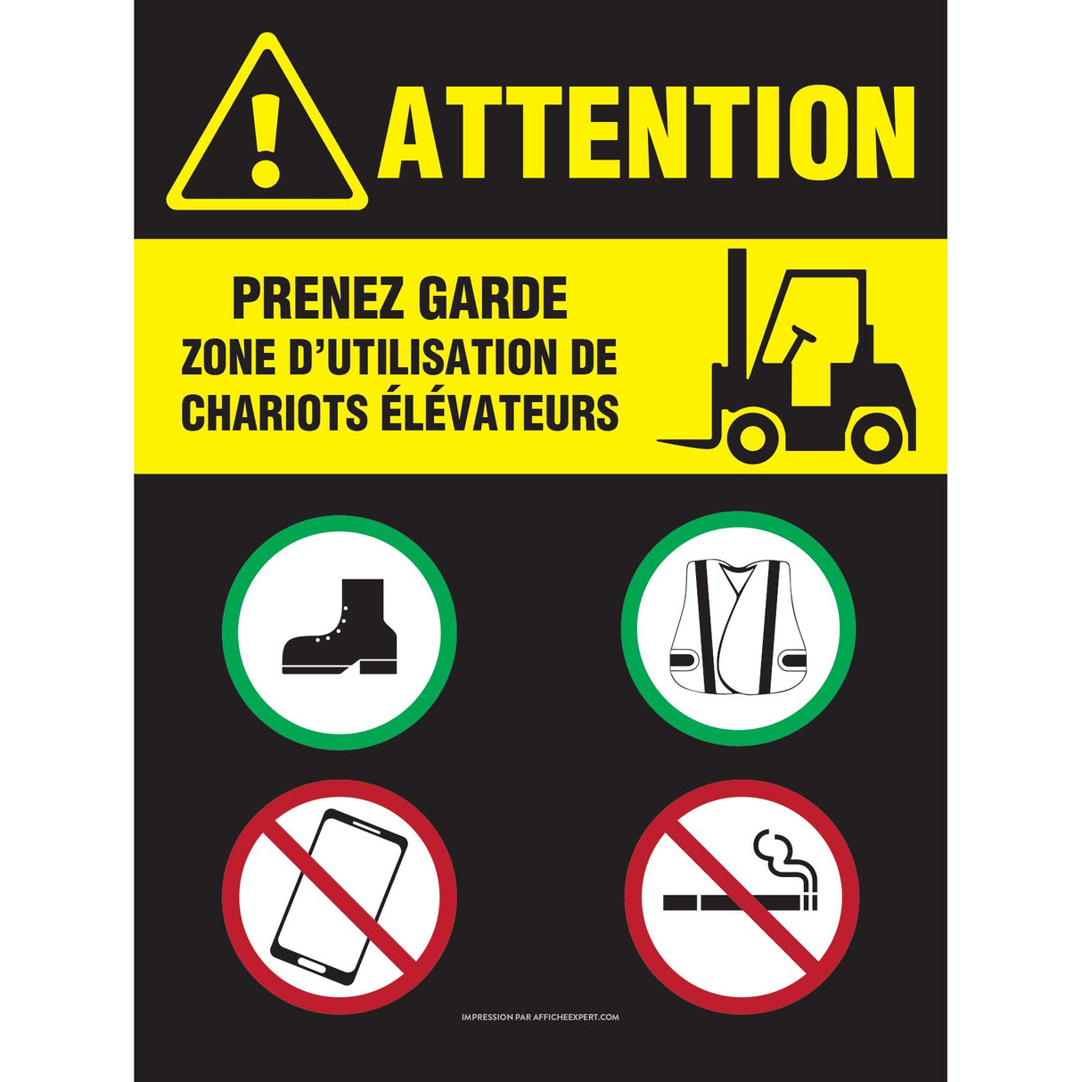 Attention - Zone d'utilisation de chariots élévateurs