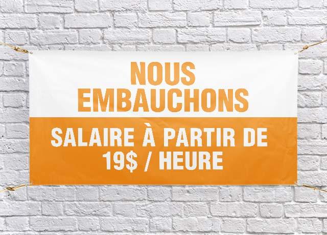 Affiche bannière nous embauchons salaire 19$